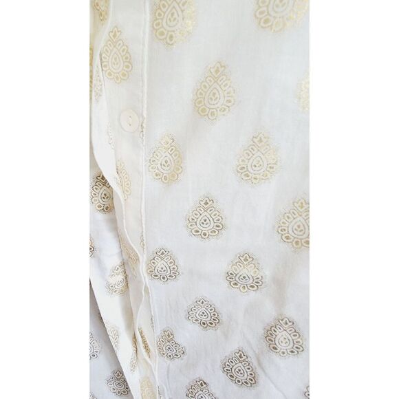 Chico's 3 Cotton Embellished Button Down Blouse Size L White/Gold 3/4 Slv India - Picture 6 of 7